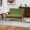 thumbnail image 1 of Modern Loveseat, Linen Upholstered Couch with Detachable Thick Cushion, High Backrest, Leisure Sofa with Solid Wood Armrest & Legs, Green, 1 of 9