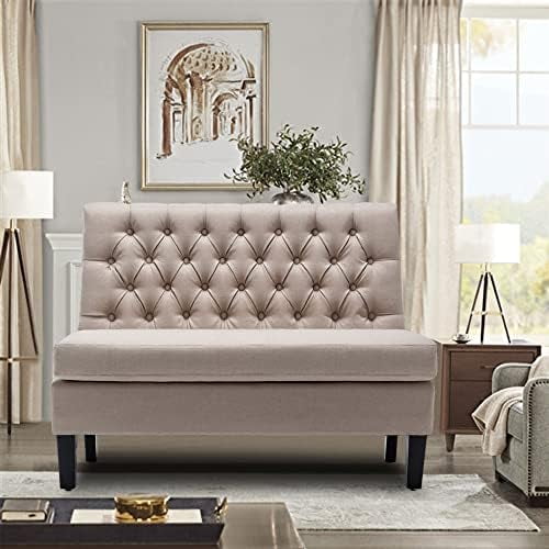 Modern Loveseat Settee Button Tufted Sofa Couch Upholstered Banquette Dining Bench High Back Living Room Funiture,Khaki$$Furniture