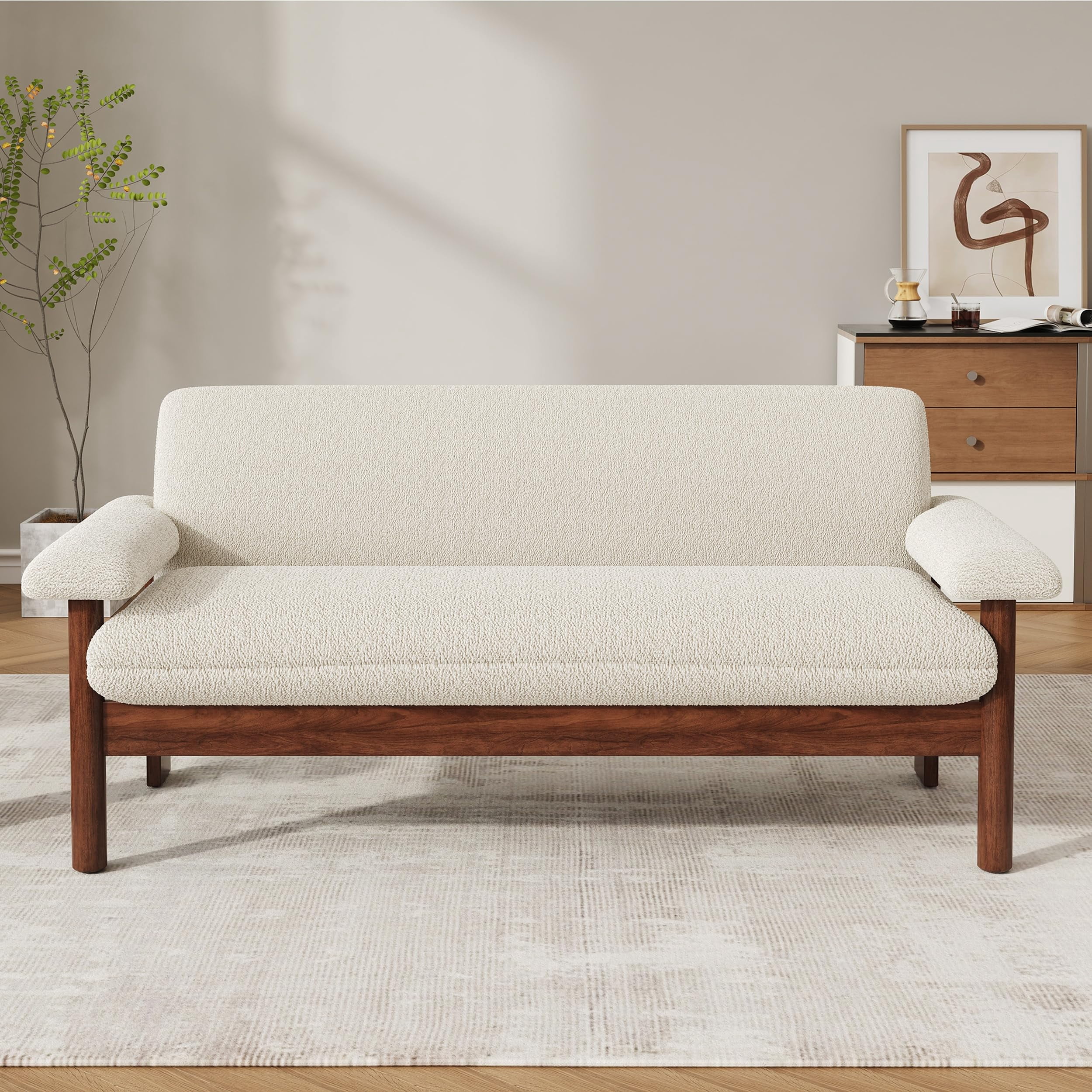 Modern Loveseat Sofa 2 Seater Couch 72.8" with Armrest Pillows, Beige 2-Person Couch for Living Room, Small Space, Berber Fleece Fabric, Rubberwood Frame