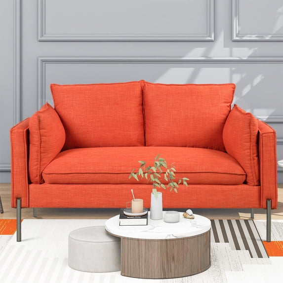Modern Loveseat Sofa,56" Linen Fabric Upholstered Couch Furniture for Small Spaces,Living Room,Apartment,Orange