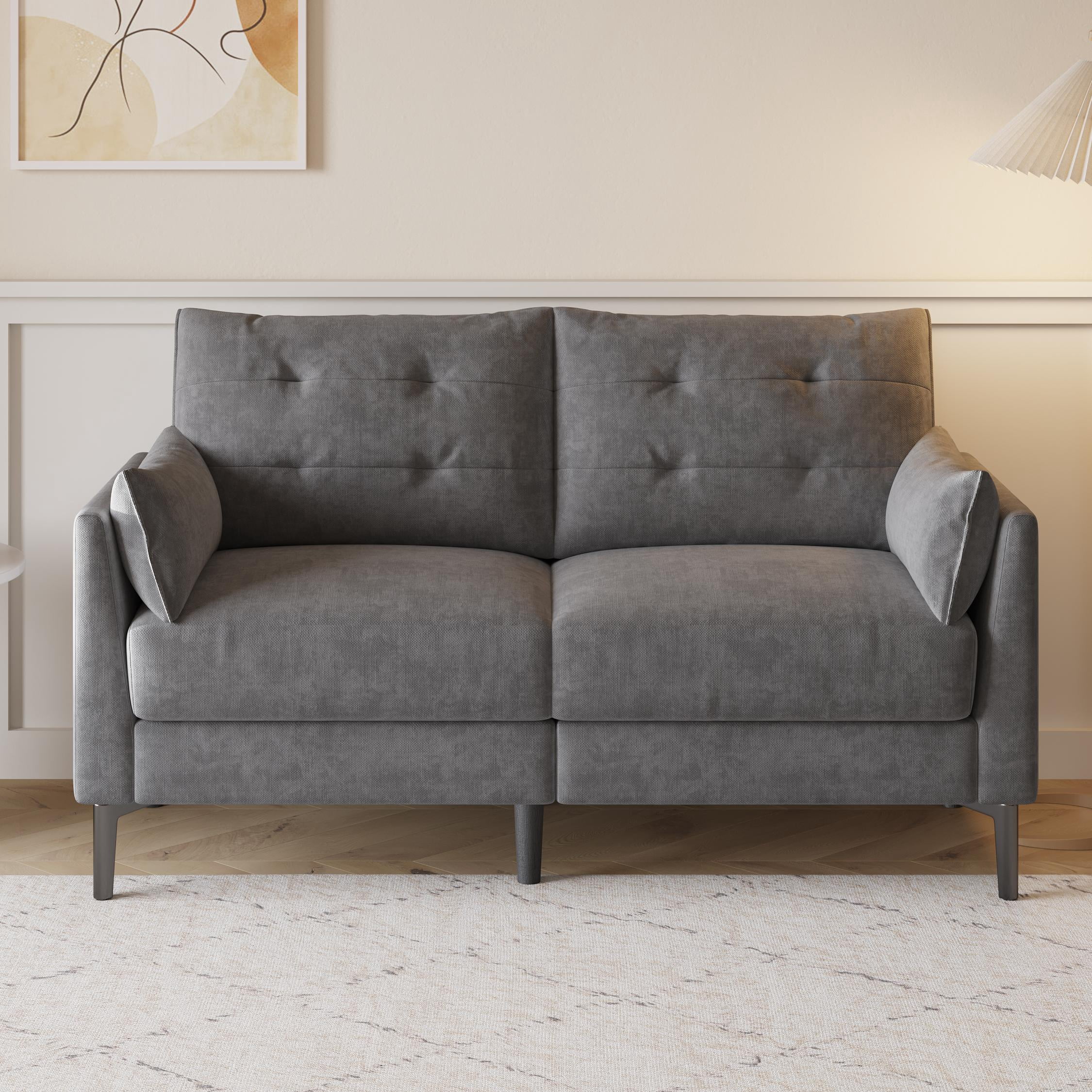 Modern Loveseat Sofa,57.5" Linen Fabric Love Seat Couches,Button Tufted Upholstered Furniture,Small Couch for Living Room,Bedroom,Dark Gray