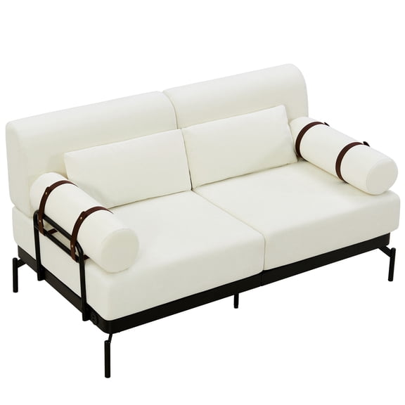 Modern Loveseat Sofa 59" Sofa Couch 2-Seater Sofa with Flexible Usb Ports, Unique Cylindrical Armrests for Living Room (Beige)
