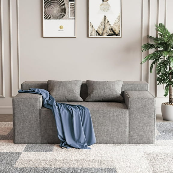 Modern Loveseat, Sofa Couch in a Box, No Assembly Needed, with 2 Pillows, Cat-Scratch Resistant Linen,Small Sofa for for Small Space, Living Room, Bedroom,Grey