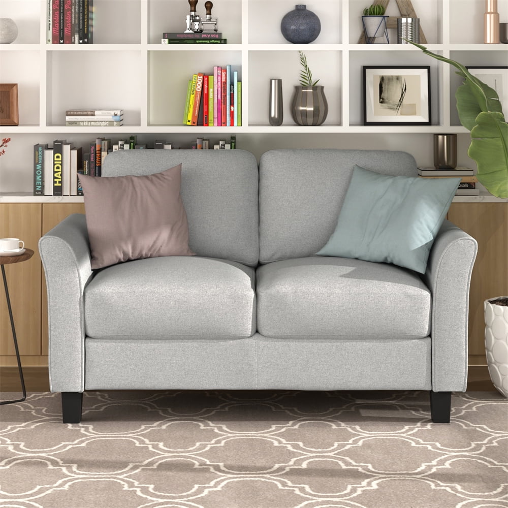 Modern Loveseat Sofa, Upholstered Fabric 2 Seater Sofa Couch with Solid ...
