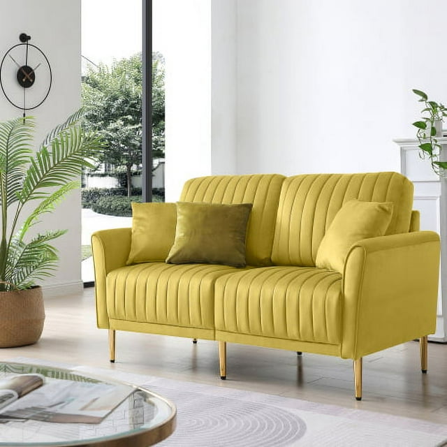 Modern Loveseat Sofa, Upholstered Velvet Sofa Couch with Metal Legs, 2-Seater Sofa Furniture for Small Spaces, Living Room, Bedroom, Office，Ginger