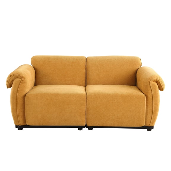 Modern Loveseat for Small Spaces, 68.5" Chenille Sofa with Iron Frame, Compact Apartment Seating, Yellow