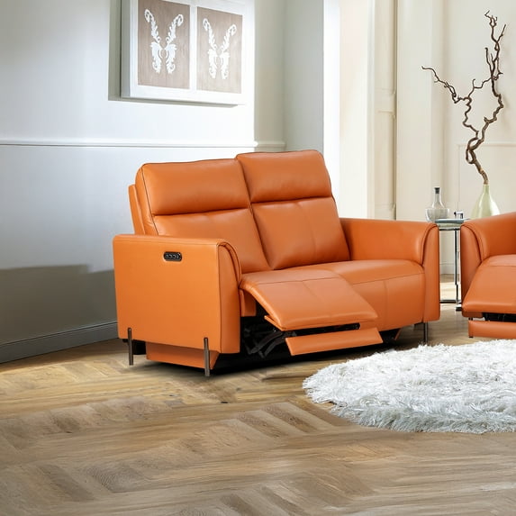 Modern Loveseat with Power Recliners and Head Control, Orange