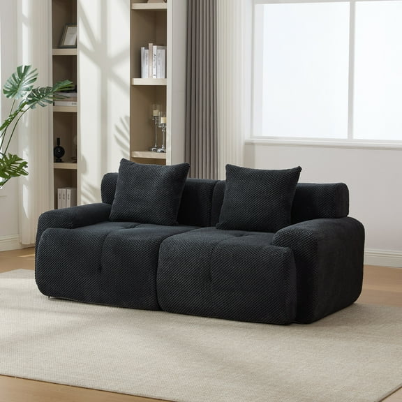 Modern Loveseats 73" Modern Modular Sectional Sofa Loveseat, 2 Seater Tufted Comfy Cloud Tufted Floor Convertible Couch with 2 Pillows, Boneless Conversion Sofa for Living Room,Office, Apartment,Gues