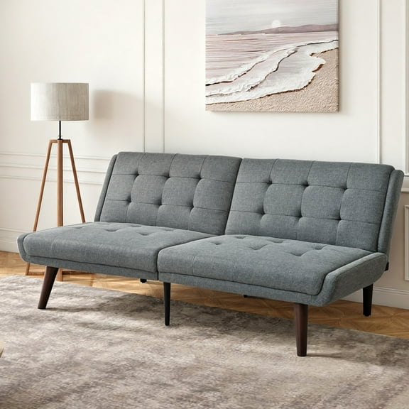 Modern Loveseats Convertible Futon Sofa Bed, 63" Sleeper Couch with 5-Position Adjustable Backrest, Modern Loveseat for Small Spaces, Guest Bed & Living Room, Gray,Farmhouse Loveseats