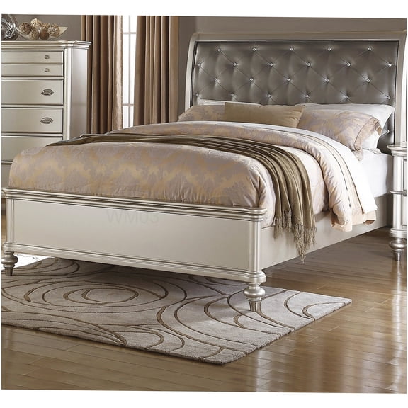 Modern Low Profile California King Bed Frame with Upholstered Headboard