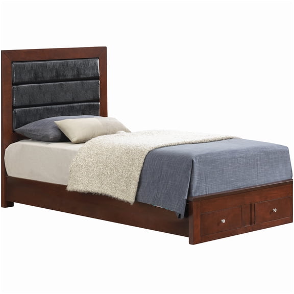 Modern Low Profile Twin Bed Frame with Drawers, Cherry Wood Tone for Organization