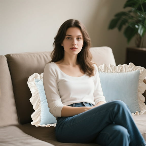 Modern Lumbar Support Pillow | Polyester Throw Pillow with Non-Woven Core | 52x52cm Decorative Sofa & Bed Pillow | Machine Washable