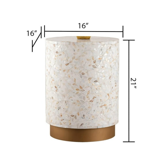 Modern Luxe Mother of Pearl Handmade End Table in Ivory color