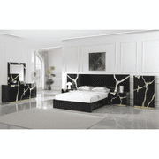 Modern Luxurious 6-Piece Eastern King Bedroom Set, High Gloss Finish Wood Bed Set with Gold Vein Accent, Black