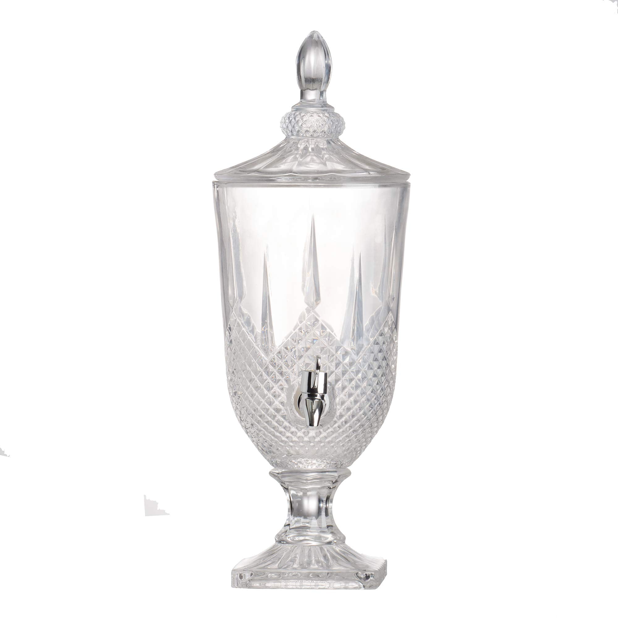 Elegant Clear Glass Beverage Dispenser with Polished Silver Lid