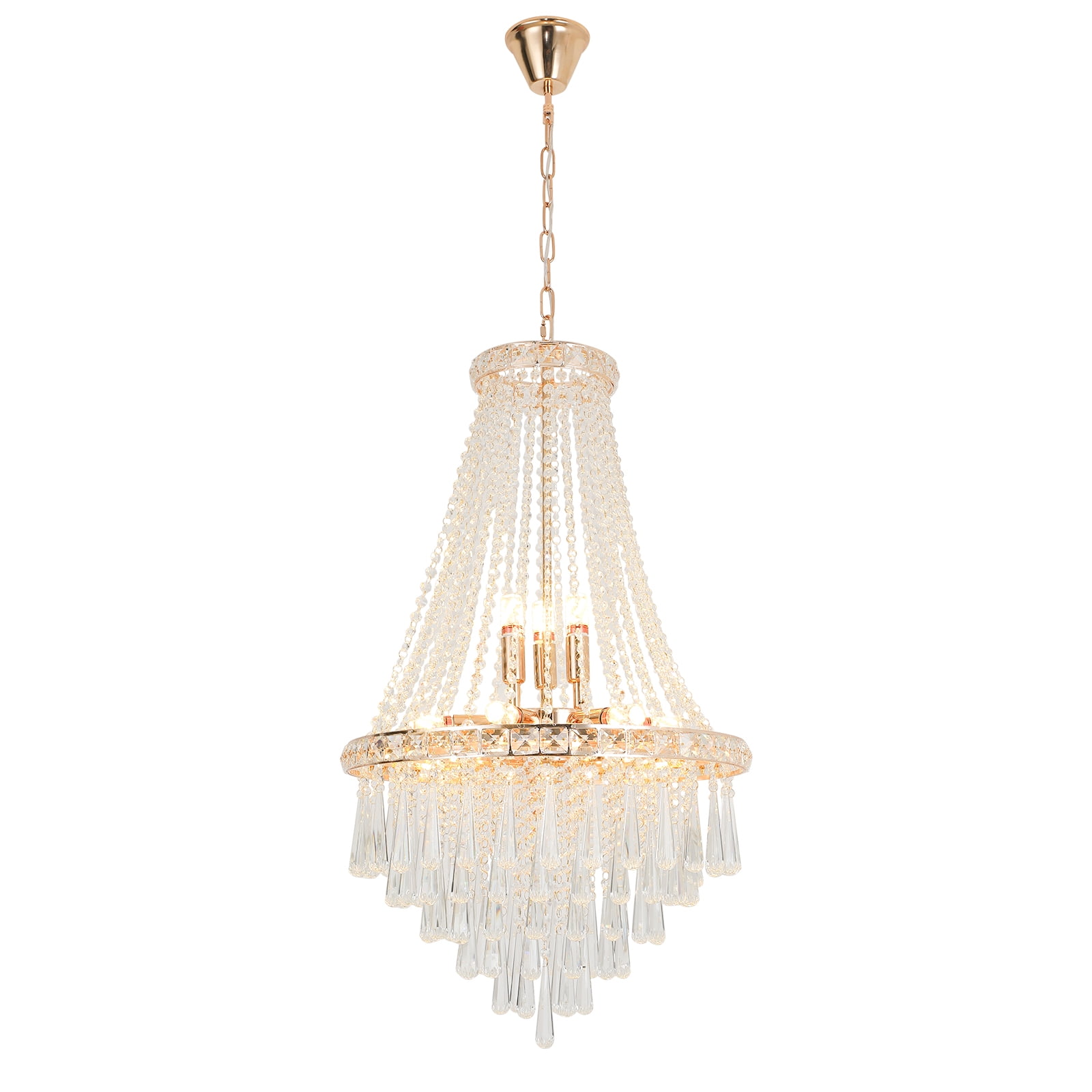 Modern Luxurious Crystal Empire Chandelier, 9-Light Raindrop Pendant Ceiling Light Fixture for Hallway Foyer Dining Room Living Room D19.68'' x H34.64'' Gold/Silver