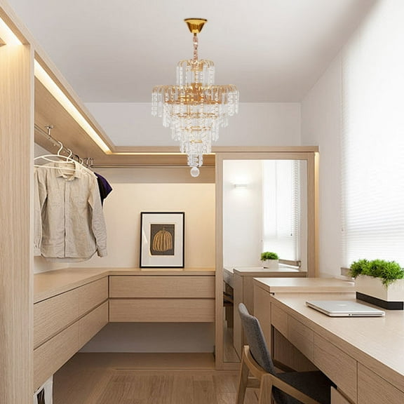 Modern Luxurious K9 Crystal Chandelier - Elegant Gold Lighting Fixture for Living Room, Dining Room, Bedroom & Hallway, E14 Socket