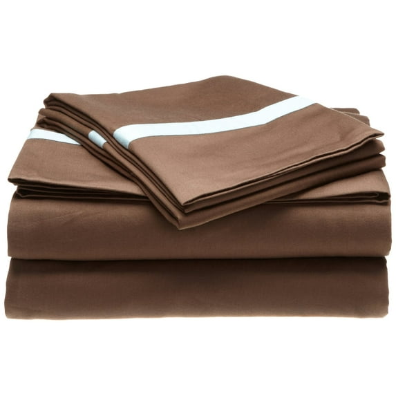 Modern Luxury 300-Thread Count Hotel Cotton Solid Casual Deep Pocket Sheet Set, California King, Mocha/Sky Blue by Blue Nile Mills