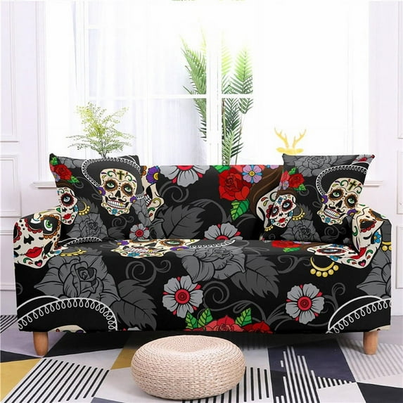 Modern Luxury 3D Skull Print Stretch Sofa Seat Cover Sofa Cover Slipcover for Living Room Elastic Sofa Cover 1/2/3/4 Seater
