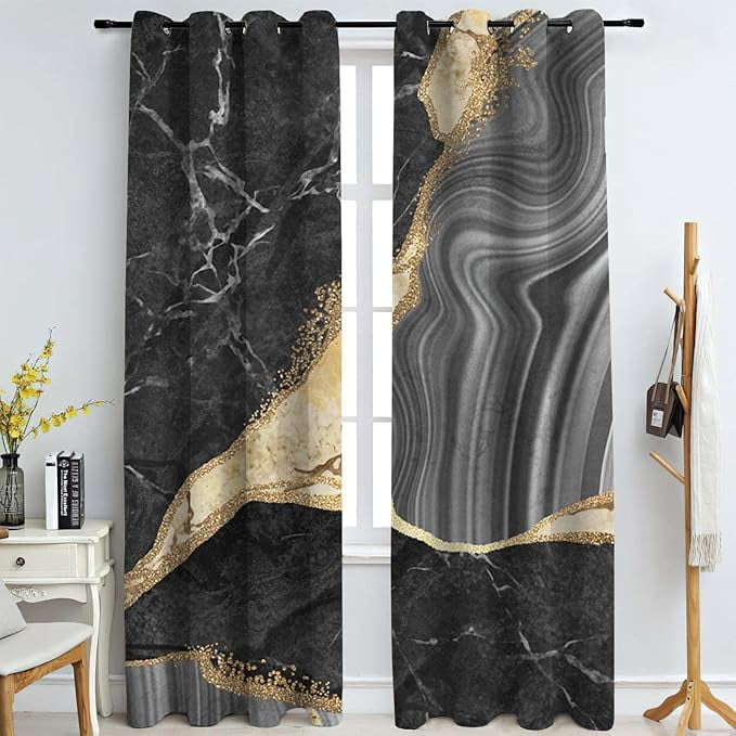 Curated visual reference: Picture Idea: Modern Luxury Black Gold Marble Window Treatments Nordic Abstract