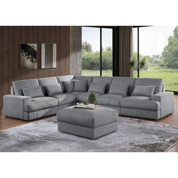 Modern Luxury Corduroy Oversized L-Shaped Sectional Sofa with Ottoman