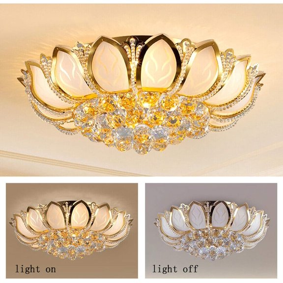 Modern Luxury Crystal Lotus Ceiling Lamp 60CM with Remote Control Home Decoration Chandelier Embedded Installation Kitchen Dining Room Living Room Ceiling Lamp Lighting Fixture Gold LED Lights