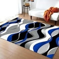 thumbnail image 1 of Modern Luxury Home Area Rug, Abstract Blue Gray Black And White Wavy Stripes Non Slip Print Rugs, Machine Washable Carpet For Indoor Living Room Bedroom Office Decor Mat 1x2ft, 1 of 6