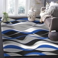 thumbnail image 1 of Modern Luxury Home Decor Indoor Area Rugs, Abstract Blue Gray Black And White Wavy Stripes Area Rug, Non Slip Washable Foldable Large Carpet For Sofa Living Room Bedroom Entryway 4x6ft, 1 of 6