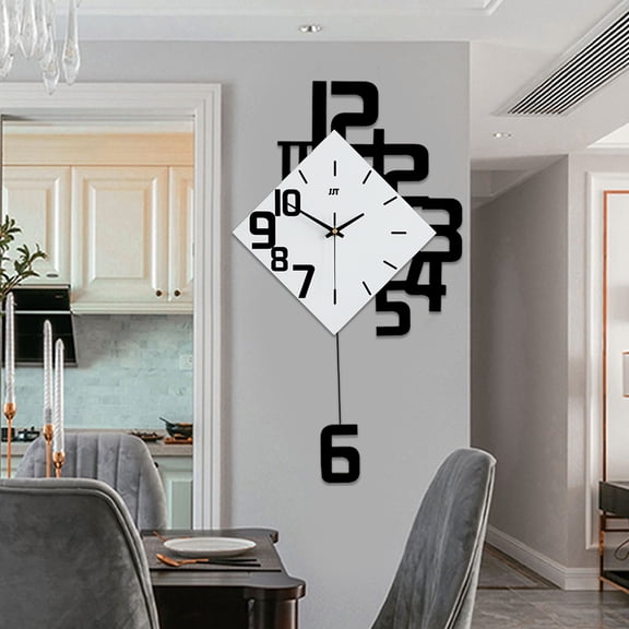 Modern Luxury Quartz Wall Clock with Glass Mirror and Metal Frame, Stylish Decoration for Office, Study, Living Room, and Bedroom 34x63cm