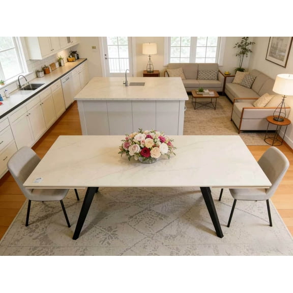 Modern Luxury Rectangular Dining Table,65"-95" Marble-Look Sintered Stone Top,Metal Base,Scratch-resistant, Durable and Easy to Clean,6-10 Seater Large Table for Dining Room,Office,Courtyard.