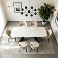 thumbnail image 1 of Modern Luxury Rectangular Dinner Table,65"-95" Marble-Look Sintered Stone Top,Special-Shaped Metal Base,Scratch-Resistant, Durable and Easy to Clean,6-10 Seater Large Table for Dining Room,White, 1 of 7