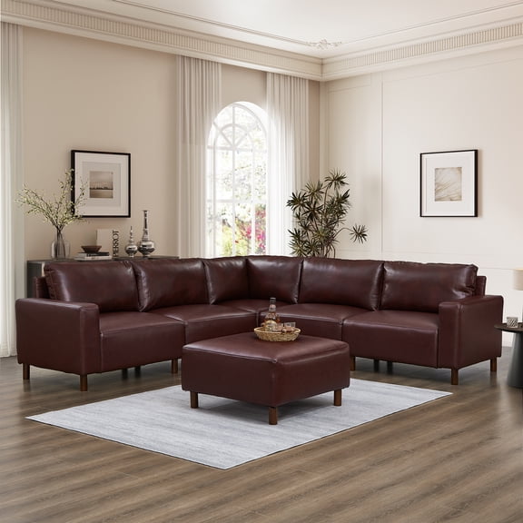 Modern Luxury Sectional Sofa Modular Couch Quality Upholstery Breathable PU Leather Couch Corner Sofa,Burgundy