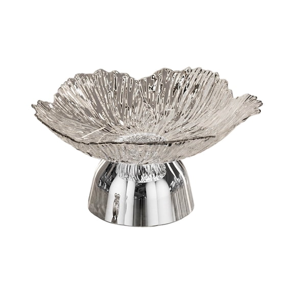 Petal Textured Glass Pedestal Fruit Bowl Elevated Footed Snack Serving Tray Decorative Centerpiece Bowl for Home