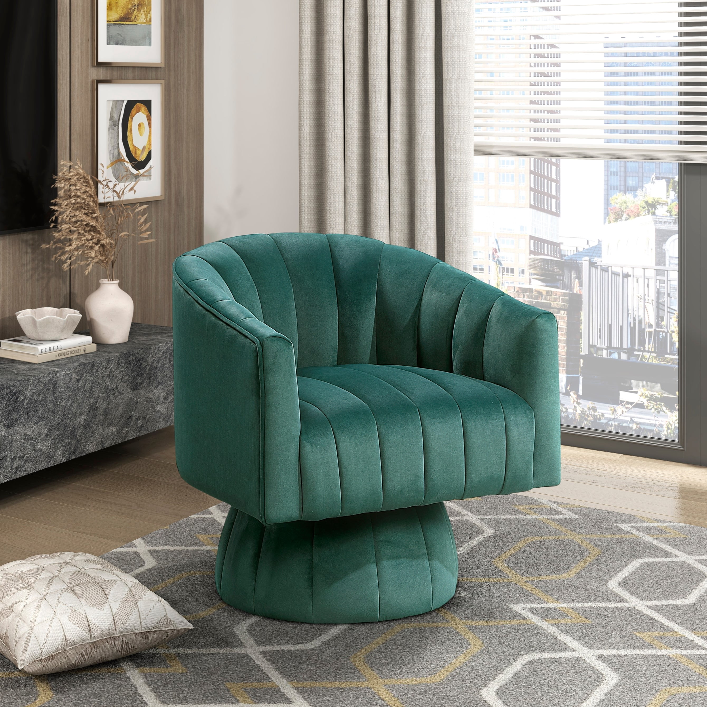 Swivel Barrel Chair - Velvet Accent Armchair