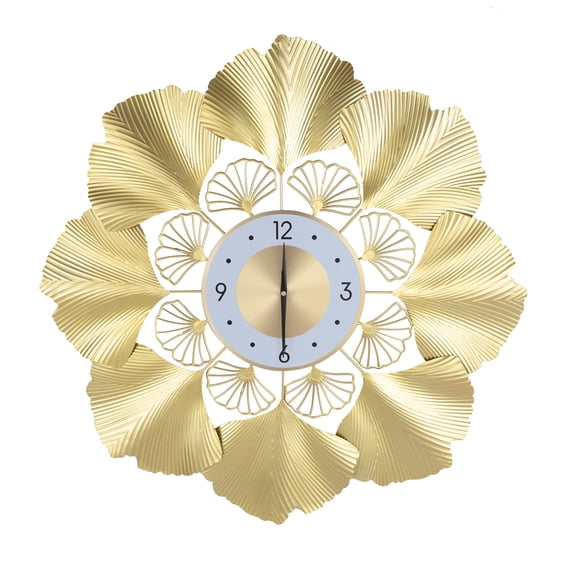 Modern Luxury Wall Clock Silent Ginkgo Leaf Wall Clock for Home Office Living Room Decor