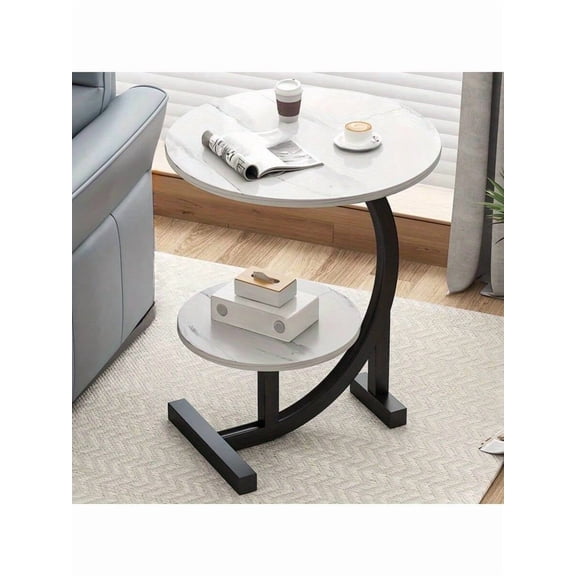 Modern Luxury Wrought Iron And Wood Side Table With White Marble Top