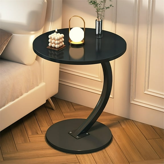 Modern Luxury Wrought Iron & Wood Side Table. White Top, Storage. Black Frame, MDF Base. Easy - assemble for Small Spaces. Durable, Portable Console for Living/Bedroom