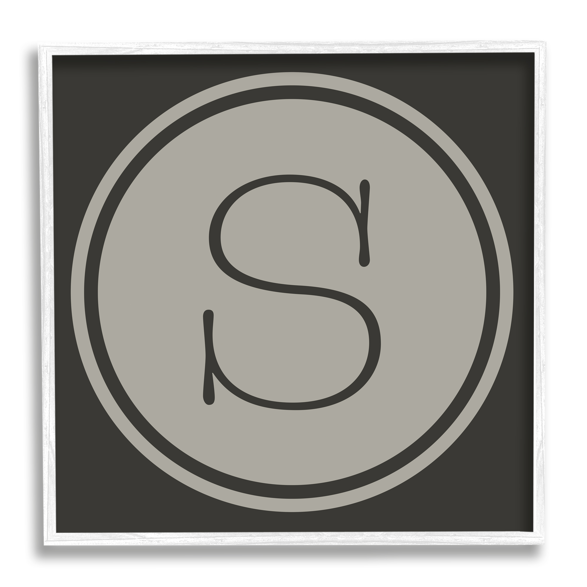 Modern M Initial Circular Elevator Key Shape Typography Framed Art Print Wall Art, 17x17