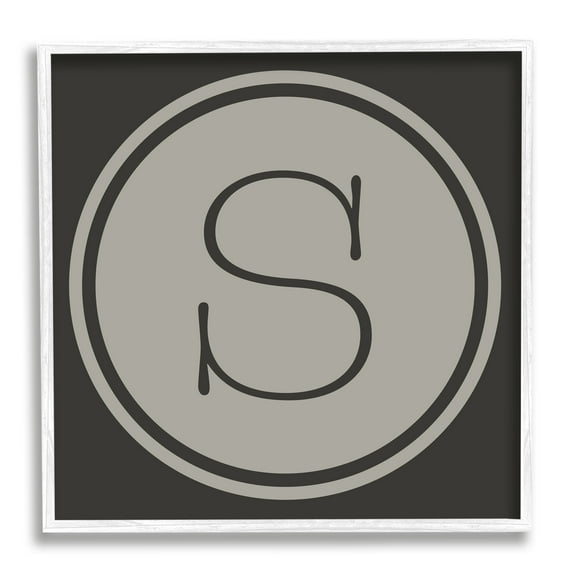 Modern M Initial Circular Elevator Key Shape Typography Framed Art Print Wall Art, 17x17