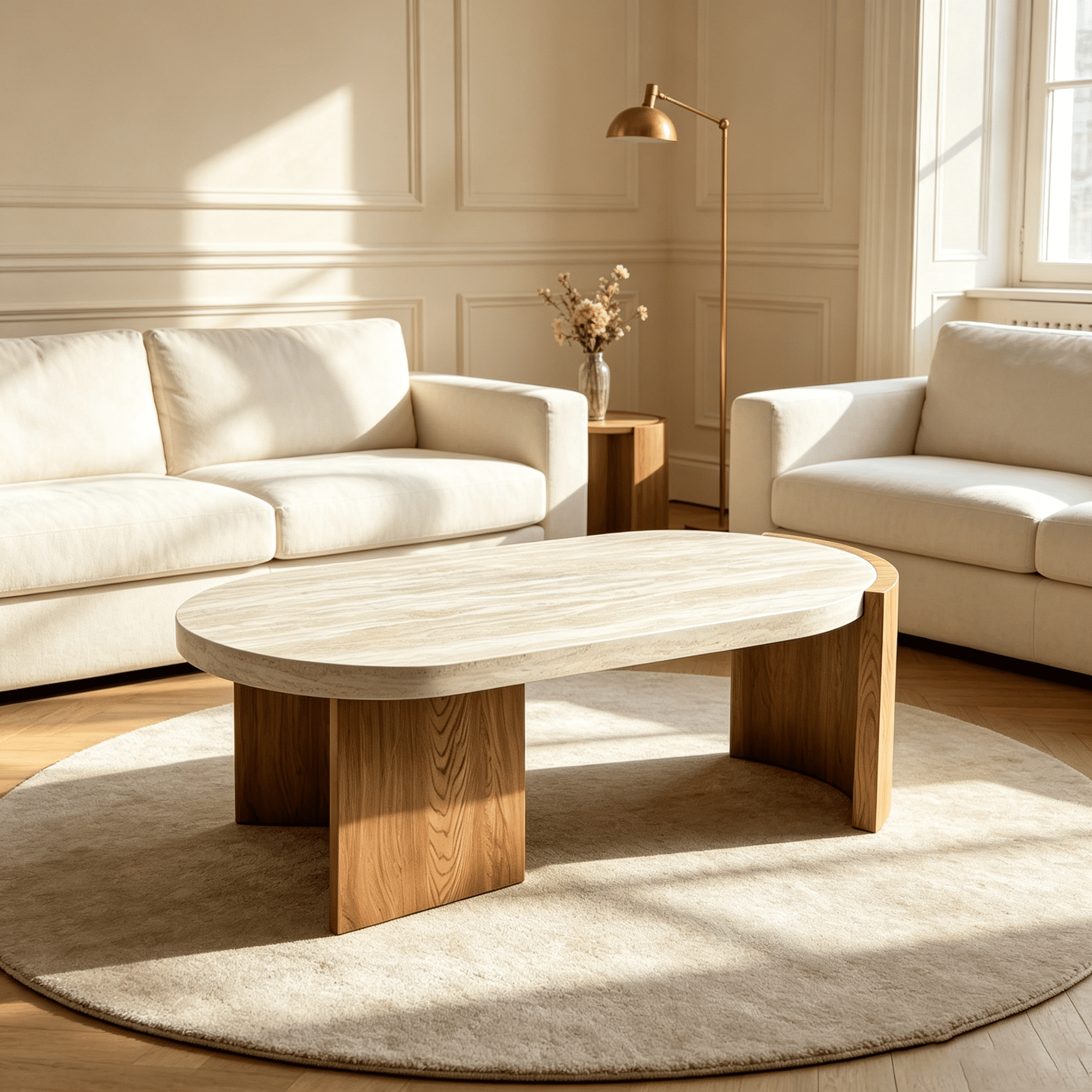 Table Facing Modern MDF Center Table With Faux Travertine Textured Tabletop And ...