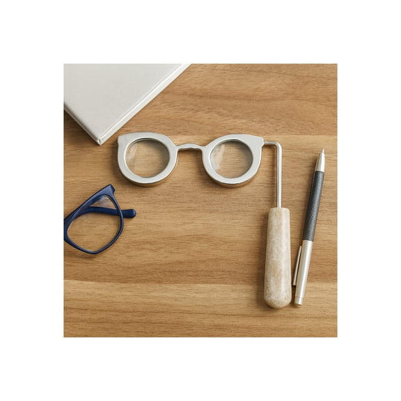 Modern Magnifying Glass in Eyeglass with Handle Design - Stylish Home Accent for Shelf, Coffee Table, and Living Room Decor - Chic Ornaments Office, Room, and Bathroom Decor - 1", Silver & Gray