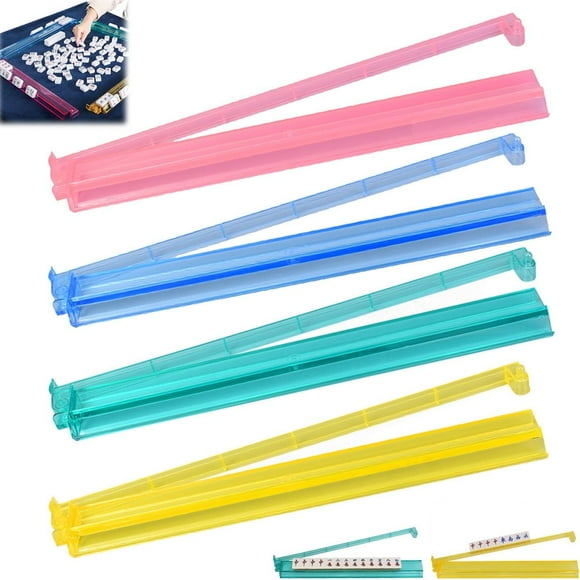 Modern Mahjong Rack & Pusher Combo - Multicolor Acrylic Set of 4 Majiang Tile Racks