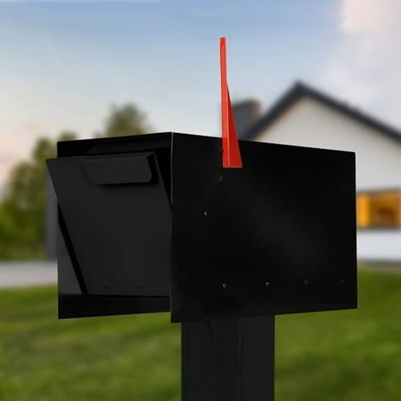 Ilyapa Modern Mailbox Design, Black Powder Coated, Tab Pull Handle, Steel Heavy Duty Curbside Welded Mail Box, Stainless Steel Hinges & Magnetic Door