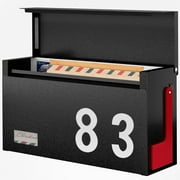 Modern Mailboxes for Outside, Metal Wall Mount Mailbox, with One Flag Kit and Three Sets of Mailbox Number Stickers, 3.9D 13W 7.1H, Rust Resistant Coating Mail Boxes for House, Black AMB06B