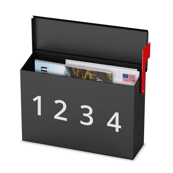 Modern Mailboxes for Outside, Metal Wall Mount Mailbox, with One Flag Kit and 4 Sets of Mailbox Number Stickers