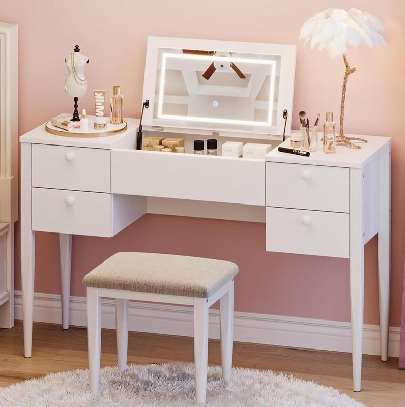 Modern Makeup Dressing Table with Lighted Mirror, Small Dressing Table ...
