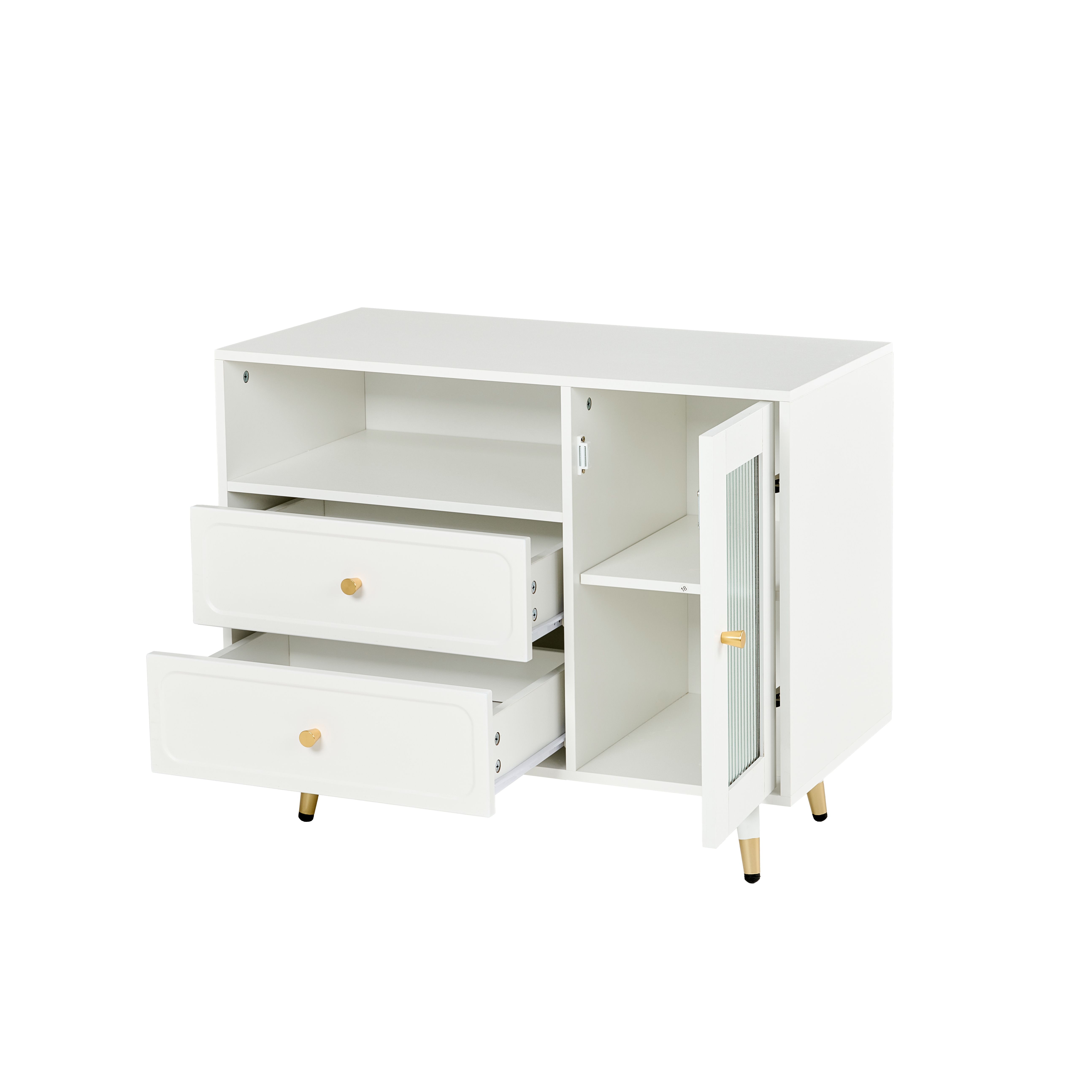 Modern Makeup Vanity Desk with Mirror and Lights, Retractable Dressing Table with Drawers and Cabinet, Compact Makeup Table Set with Power Outlet for Bedroom, White