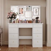 WIAWG Modern Adult Vanity Table Set Makeup Desks with LED Lights,White