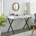 thumbnail image 1 of Modern Makeup Vanity Dressing Table Home Office Study Computer Laptop Writing Desk with Two Storage Drawers and Black Stoving Varnsih Steel Frame, White, 1 of 7