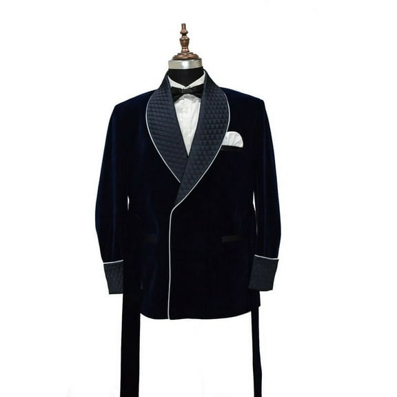Modern Man Blue Velvet Dressing Gown Robe – Leisure Coat & Evening Wear